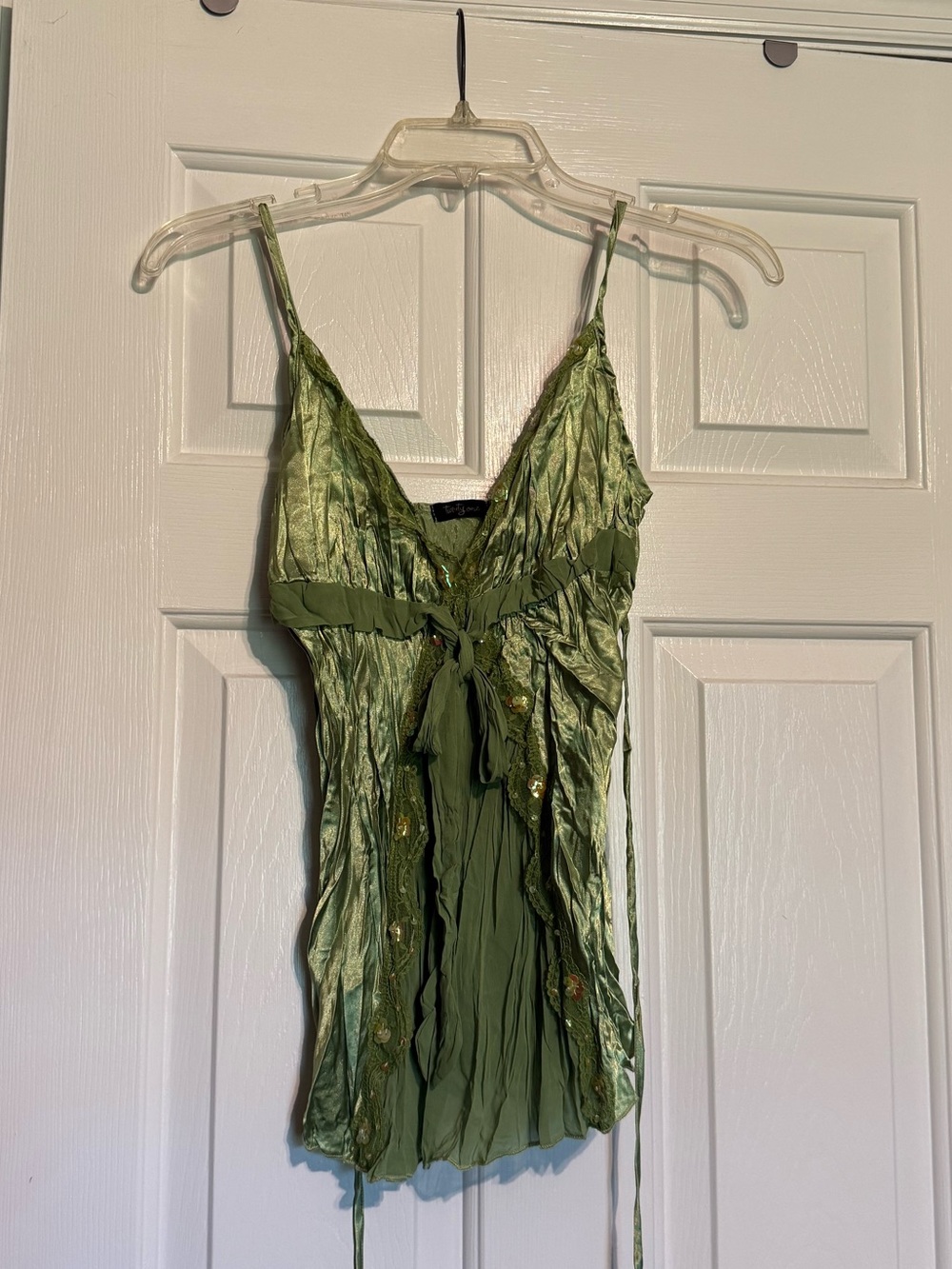 Forever 21 Olive Green Crinkled Satin Spaghetti Strap Tank